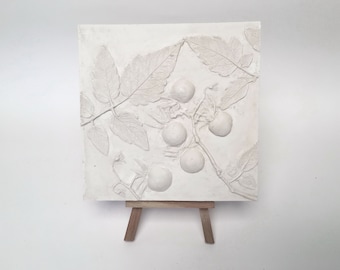 Tile Tomato cast. Botanical Decorative unique plaster wall art framу wood concrete impression eco friendly Pressed Flowers eco friendly