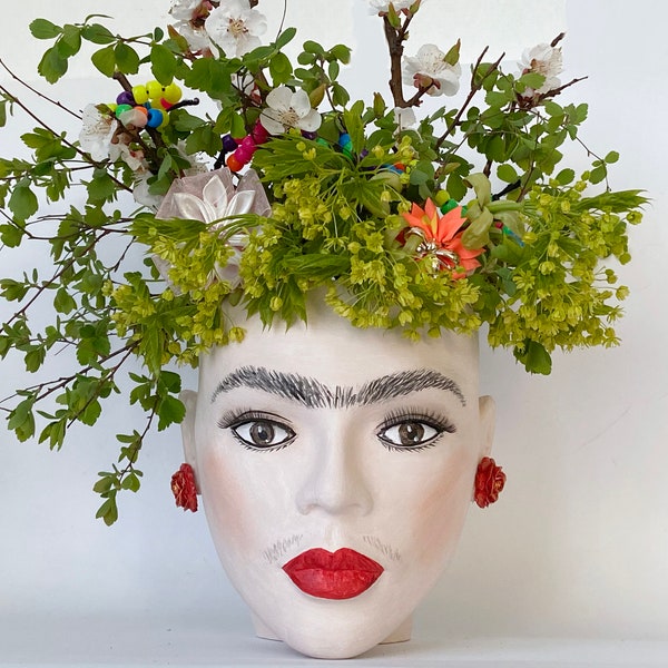 Head Planter Frida Kahlo pot face vase table Decorative unique plaster wall art concrete impression eco friendly wall hang art