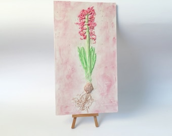 Tile Hyacinth cast. Botanical Decorative unique plaster wall art frame wood concrete impression Pressed Flowers eco friendly