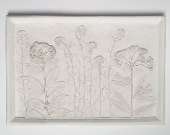 Tile Wild flowers mix cast Botanical Decorative unique plaster wall art frame wood concrete impression Pressed Flowers eco friendly