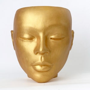 Head Planter &quot;Gold Metallic&quot; female  pot face vase wall hang table Decorative unique plaster wall art concrete impression eco friendly