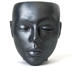 Head Planter &quot;Graphite Metallic&quot; female vase pot face wall hang table Decorative unique plaster wall art concrete impression eco friendly