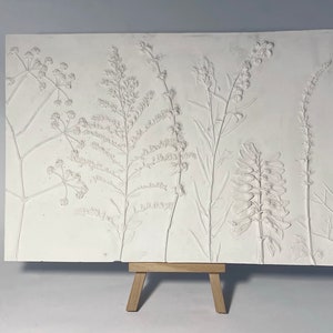 Tile Wild flowers mix cast 2. Botanical Decorative unique plaster wall art frame wood concrete impression eco friendly