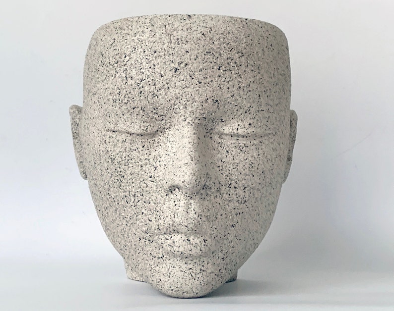 Pu&ograve; includere: Un vaso da fiori in ceramica bianca a forma di viso umano con gli occhi chiusi. Il vaso ha una superficie ruvida e testurizzata.