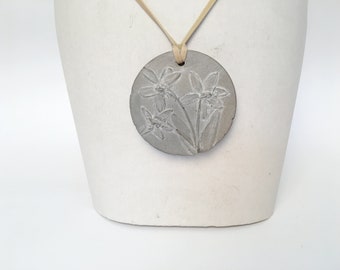 Pendant. Scilla flower from concrete. Botanical Decorative unique plaster art concrete impression imprint Pressed Flowers eco friendly