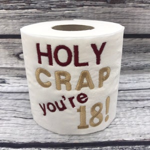 18th Birthday Novelty Embroidered Toilet Roll, Funny gift, joke, keepsake, Birthday, Happy 18th, milestone, sweet 18th present, GOLD/RED