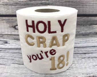 18th Birthday Novelty Embroidered Toilet Roll, Funny gift, joke, keepsake, Birthday, Happy 18th, milestone, sweet 18th present, GOLD/RED
