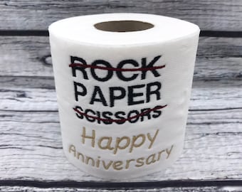 1st paper Anniversary Novelty Embroidered Toilet Roll, Funny, joke, gift, Anniversary , Paper, husband, wife, Rock Paper Scissors