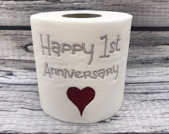 1st Anniversary Novelty Embroidered Toilet Roll, Funny, joke, gift, Anniversary , Paper, husband, wife, SILVER