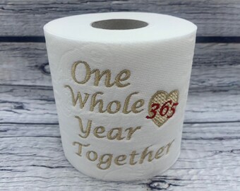 1st Paper Wedding Anniversary Novelty Embroidered Toilet Roll, Funny, joke, gift, Anniversary, Paper, husband, wife, ‘365’