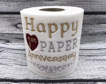 1st Anniversary Paper Novelty Embroidered Toilet Roll, Funny, joke, gift, Anniversary , husband, wife, Silver Swirl