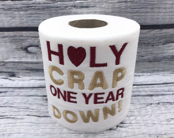 1st Paper Wedding Anniversary Novelty Embroidered Toilet Roll, Funny, joke, gift, Anniversary, Paper, husband, wife, ‘Holy Crap’