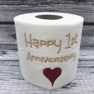 1st Paper Wedding Anniversary Novelty Embroidered Toilet Roll, Funny, joke, gift, Anniversary, Paper, husband, wife, GOLD or SILVER