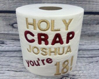 18th Birthday personalised Novelty Embroidered Toilet Roll, Funny gift, joke, keepsake, Birthday, Happy 18th, milestone, sweet 18th present