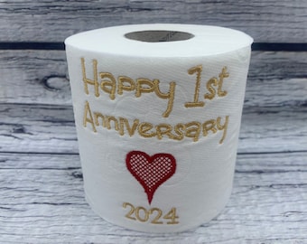 1st Paper Wedding Anniversary Novelty Embroidered Toilet Roll, Funny, joke, gift, keepsake, Anniversary, Paper, husband, wife, GOLD SILVER