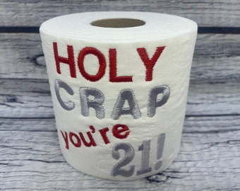 21st Birthday Novelty Embroidered Toilet Roll, Funny gift, joke, keepsake, Birthday, Happy 21st, milestone, key to the door, SILVER/RED