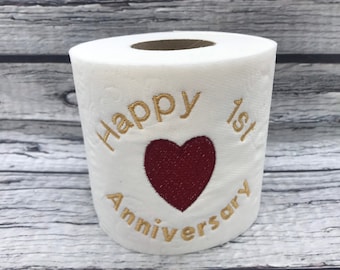 1st Paper Wedding Anniversary Novelty Embroidered Toilet Roll, Funny, joke, gift, Anniversary, Paper, husband, wife, Heart