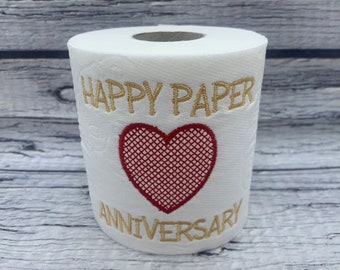 1st Paper Wedding Anniversary Novelty Embroidered Toilet Roll, Funny, joke, gift, Anniversary, Paper, keepsake, husband, wife, Cross Heart