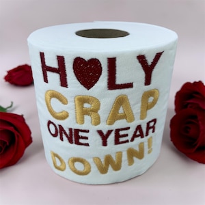 Funny 1st Anniversary Embroidered Toilet Roll: 'Holy Crap' Gag Gift