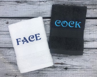 Novelty face clothes flannels embroidered naughty rude stocking filler washcloths Valentine’s Day Anniversary Birthday Face/Cock