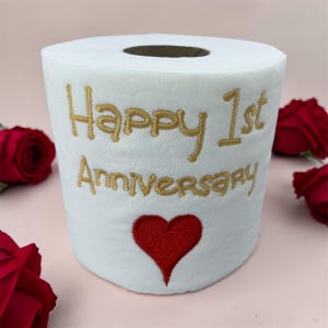 1st Anniversary Paper Gift: Funny Embroidered Toilet Roll Gag gift image 1