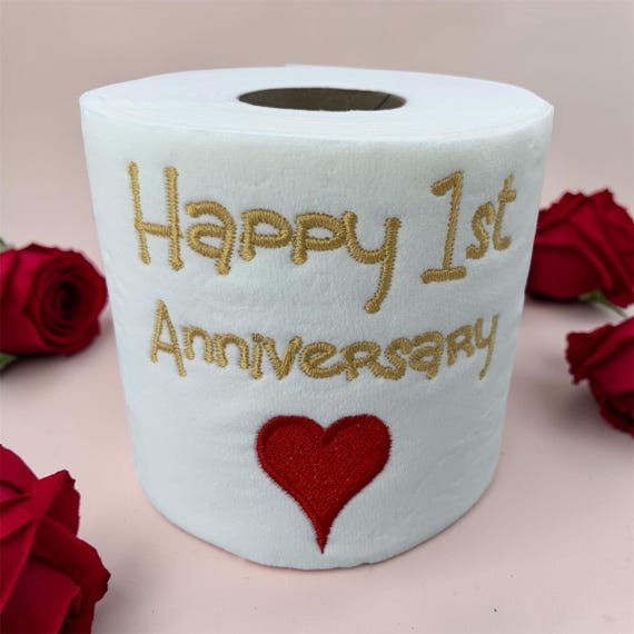 1st Anniversary Paper Gift: Funny Embroidered Toilet Roll Gag gift