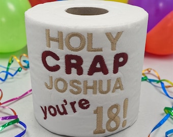 Personalised 18th Birthday Novelty Embroidered Toilet Roll, Funny gift, joke, keepsake, Happy 18th, milestone