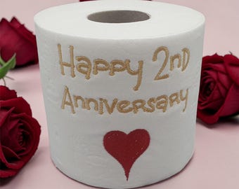 2nd Anniversary Cotton Embroidered Toilet Roll: Funny Novelty Gift