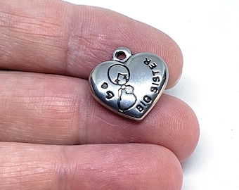 Heart Sister charm pendant,Big sister,Middle sister,Little sister charm,Family Charm,Silver word charm,Bulk charm--30x31mm-YF397-399 3pcs-