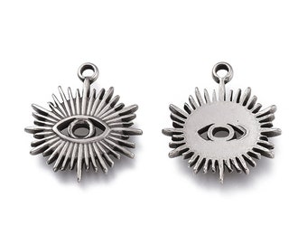 5Pcs Evil Eye Pendants, Stainless Steel Evil Eye Charms, Jewelry Making Charms