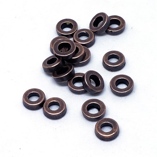 25Pcs Donuts Spacer Beads, Tibetan Beads, Red Copper