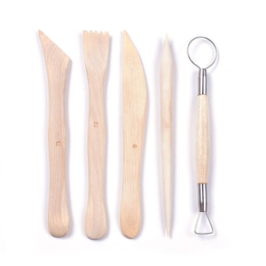 5 Pieces Set Clay Tools, Sculpting Tools Set, Clay Sculpting Tools, Clay Pottery, Wooden Pottery Clay, Double Ended Tools, Carving Tool