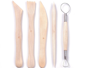 5 Pieces Set Clay Tools, Sculpting Tools Set, Clay Sculpting Tools, Clay Pottery, Wooden Pottery Clay, Double Ended Tools, Carving Tool