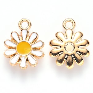 10Pcs Enamel Daisy Flower Charms, Flower Pendants, Small Charms, Jewelry Making