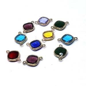 10Pcs Glass Links, Double Loop Connector, Findings, Faceted, Rhombus, Mixed Color