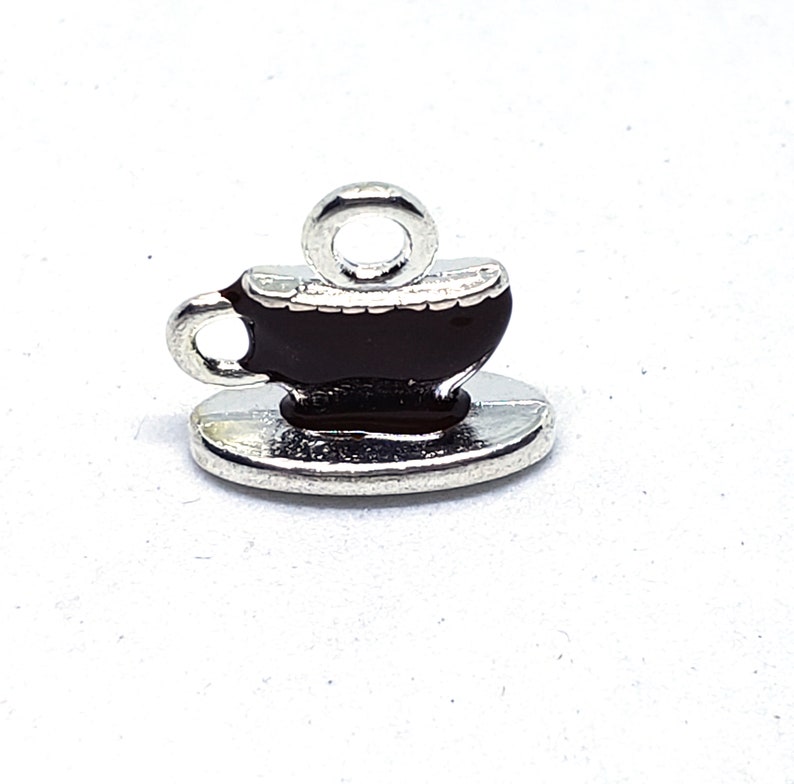Cup with Saucer Charm Pendant Silver Metal Color Alloy Enamel Charm