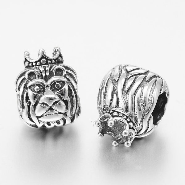 Lion 925 Silver European Beads, Thai Sterling Silver Large Hole Beads, Finding, Jewelry Making