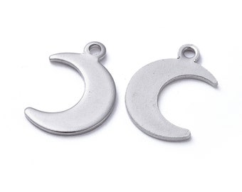 May include: Two silver crescent moon charms with a loop at the top for attaching to jewelry or other crafts.