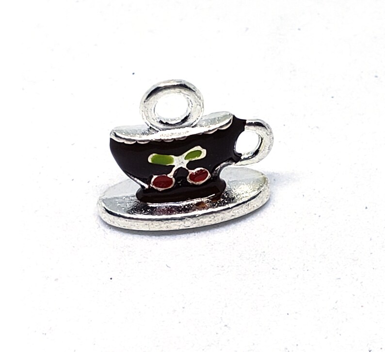 Cup with Saucer Charm Pendant Silver Metal Color Alloy Enamel Charm
