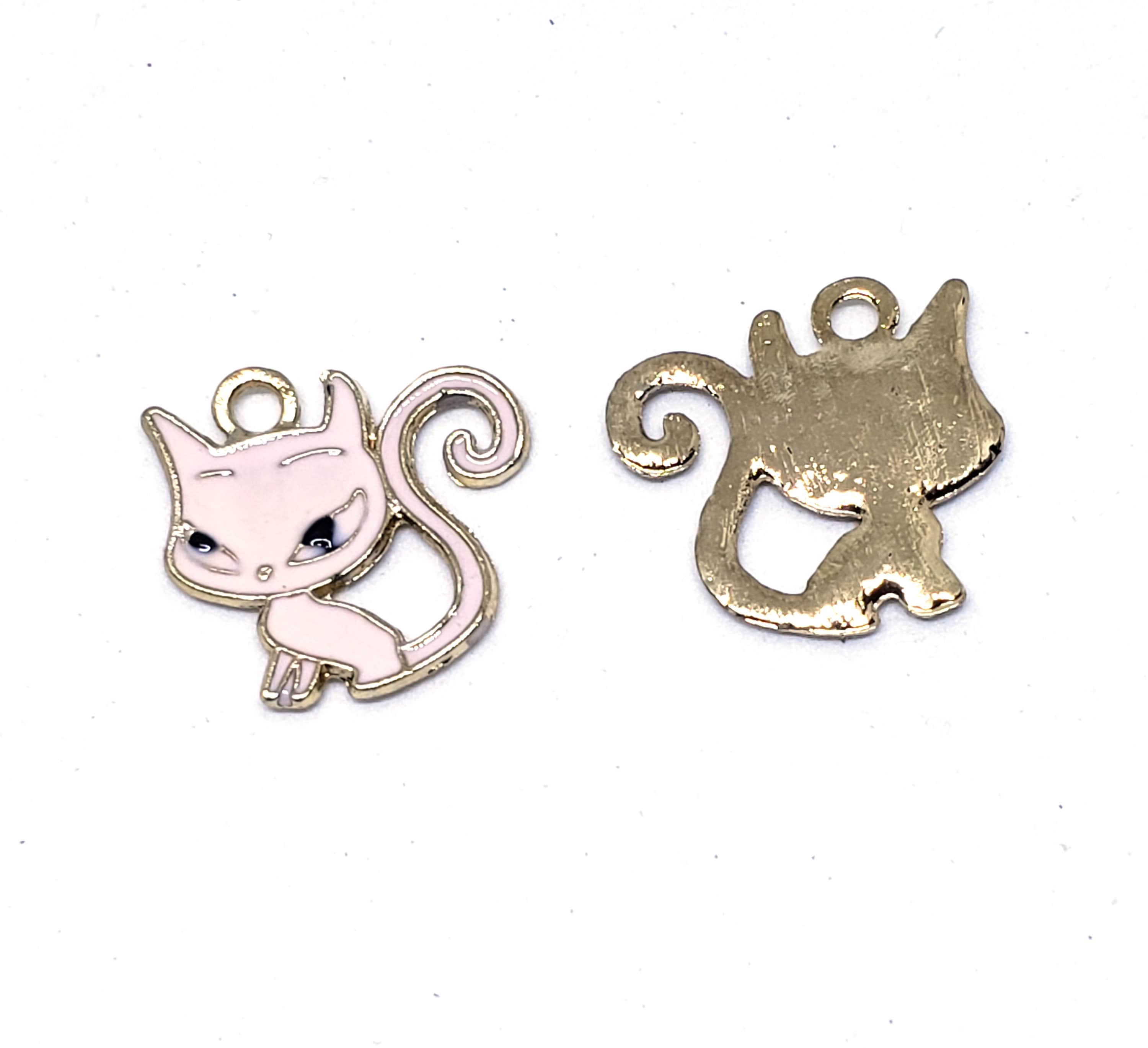 Enamel Pendants Cat Cat Charms Findings Light Gold Pink Etsy UK