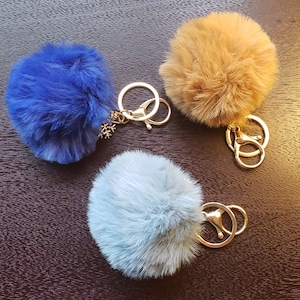 Fur Ball Pom Pom Key Chain with Snowflake, Soft Faux Fur Heart Charm Keychain, Bag Pom Pom Key Chain, Handbag Charms