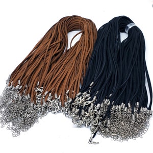 15/50 Pieces Black or Brown Suede Necklace Cord with Lobster Clasp and Extension Chain, Findings, Choker, DIY Jewelry, 18~19, 24, 26, 30&quot;