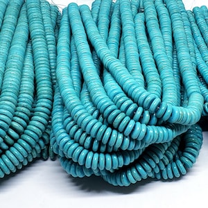 Turquoise Beads Turquoise Gemstone Turquoise Flat Round Bead Strands 8mm to 12mm Stone Beads Stone Round Beads Blue Stone Beads