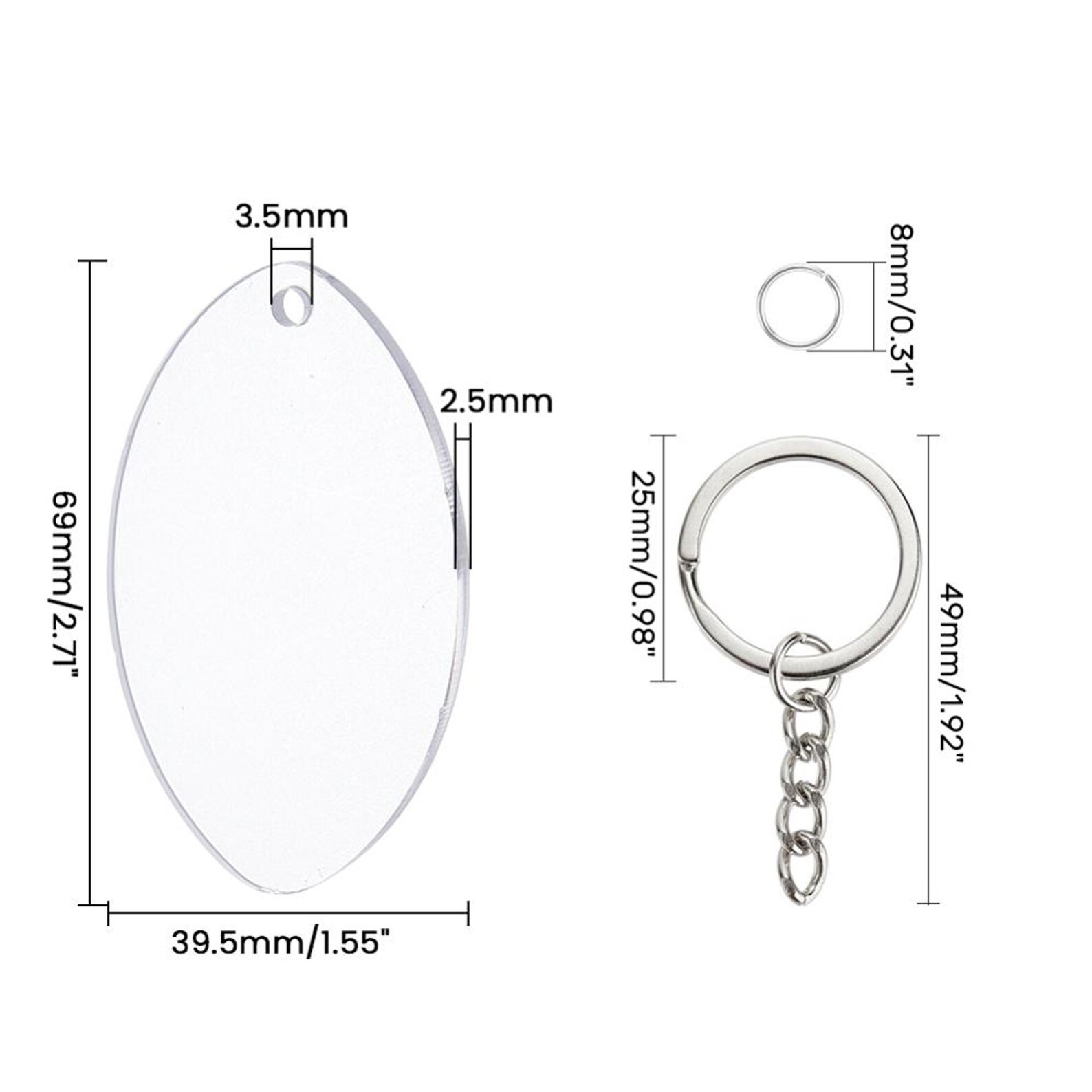 3pcs Kit Acrylic Keyring Blanks Oval Shape Acrylic Clear - Etsy
