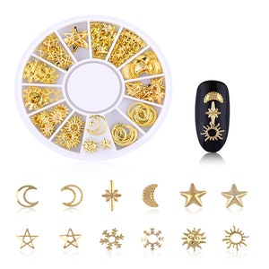 600pcs / 3 boxes Nail Art Decoration Accessories, Golden, DIY Projects, Craft Supplies, Resin Supplies, Celestial