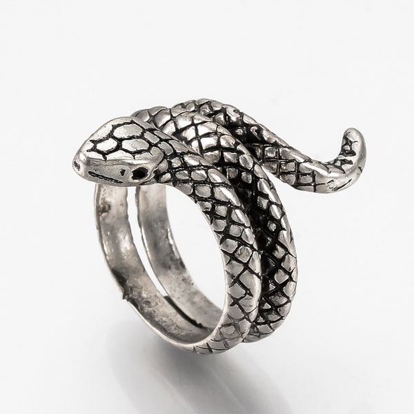 Alloy Finger Rings, Wide Band Rings, Snake, Antique Silver