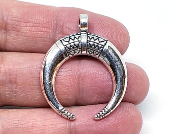 10Pcs. Tibetan Style Alloy Pendants, Double Horn, Crescent Moon, Moon Charms, Antique Silver Tone