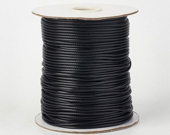 Eco-Friendly Black Waxed Polyester Cord 2 mm 1 Roll, Jewelry Making, Crafting Projects, Bracelets, Necklaces