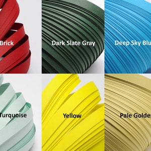 May include: Assortment of 10 colors of quilling paper strips. The colors are Fire Brick, Dark Slate Gray, Deep Sky Blue, Pale Turquoise, Yellow, and Pale Goldenrod.