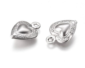 10Pcs Stainless Steel Charms, Heart, Stainless Steel, Small Charms for Bracelets or Adds On, Jewelry Making and Crafts
